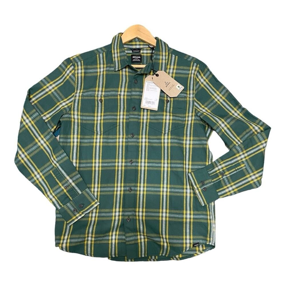Prana Men's Long Sleeved Dolberg Flannel Shirt Green Plaid Size Small NEW